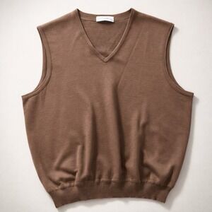 St. Croix Shop Wool V-Neck Sweater Vest Made in USA Luxury Preppy Minimalist-XL